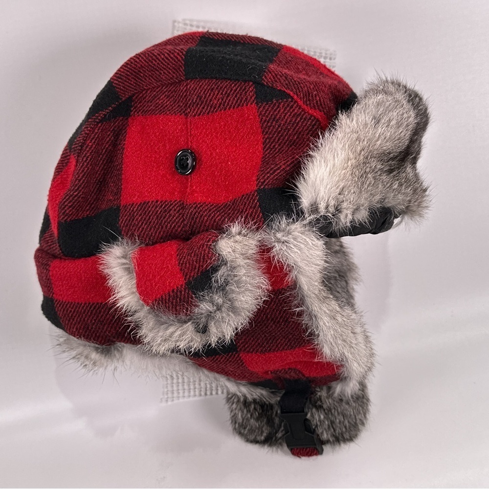 Yukon Tracks Mens Trapper Hat Rabbit Fur Buffalo Plaid Size L - Picture 2 of 13